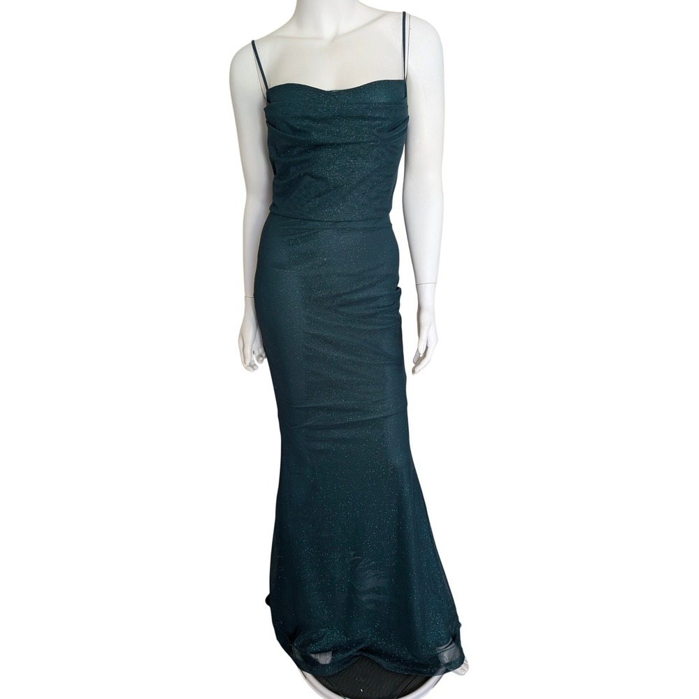 Windsor Cowl Neck Mesh Glitter Dress Small Green Glitter Evening Fairy Grunge